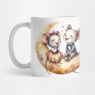 Valentine Happy Mouse Couple On Moon Mug